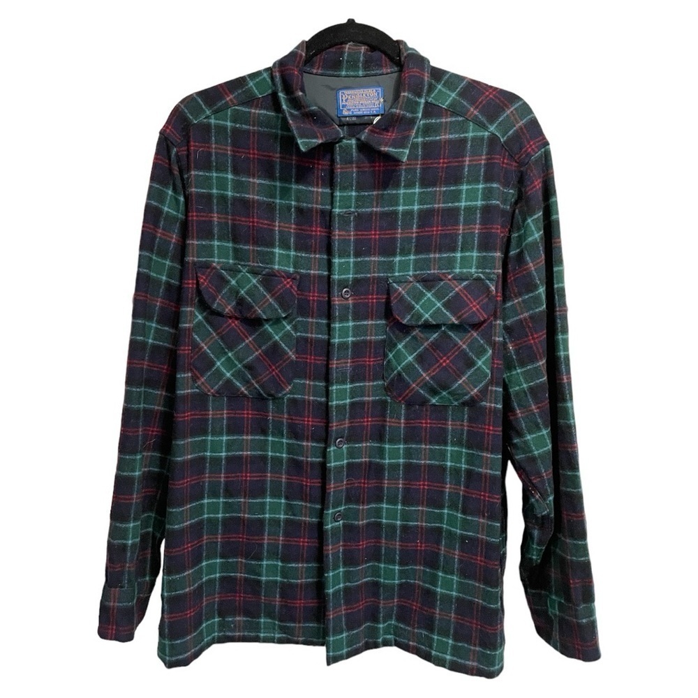 Pendleton Vintage Green Tartan Button Up Flannel Made In USA Shirt Size L